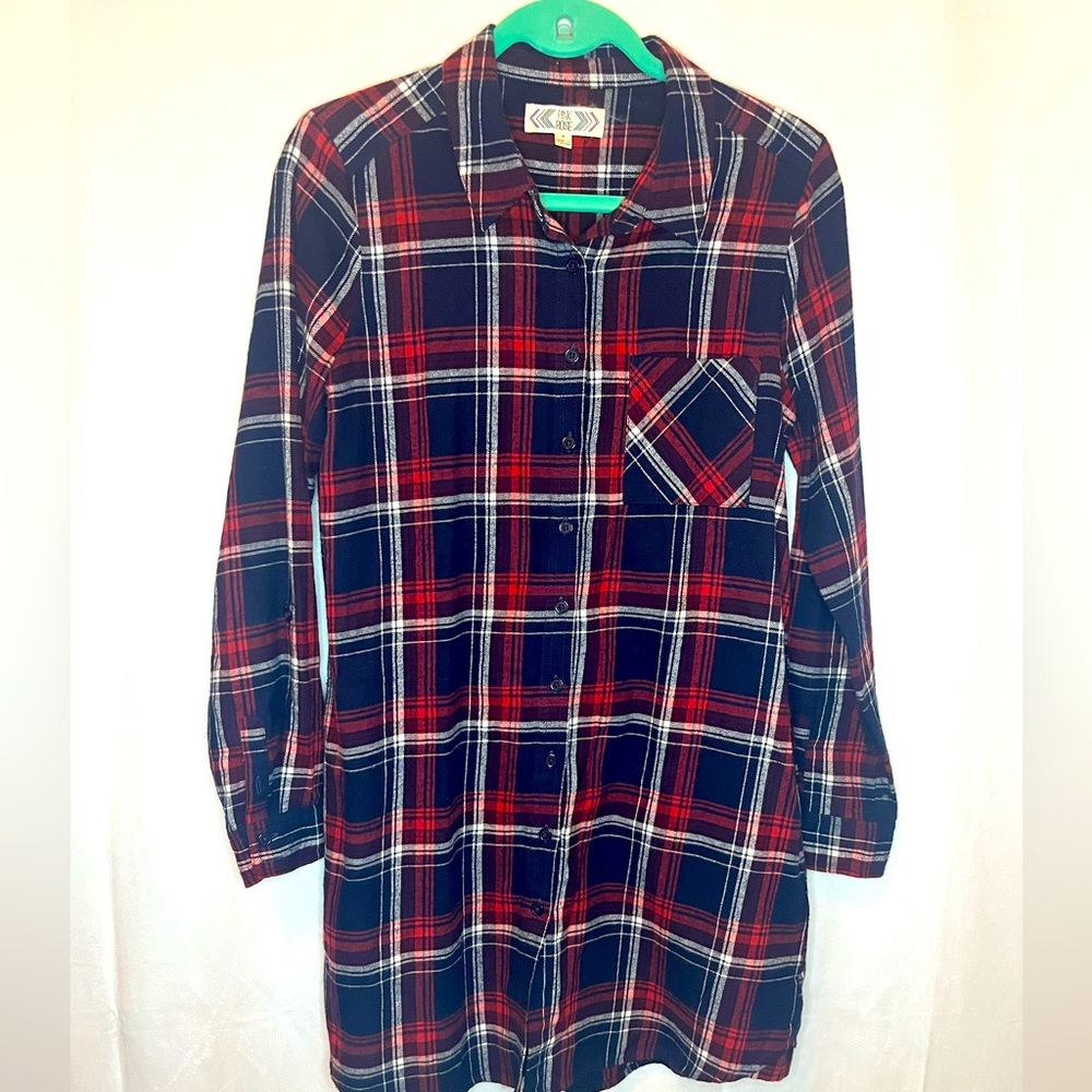 Pink Rose Flannel Button Up Dress/Tunic